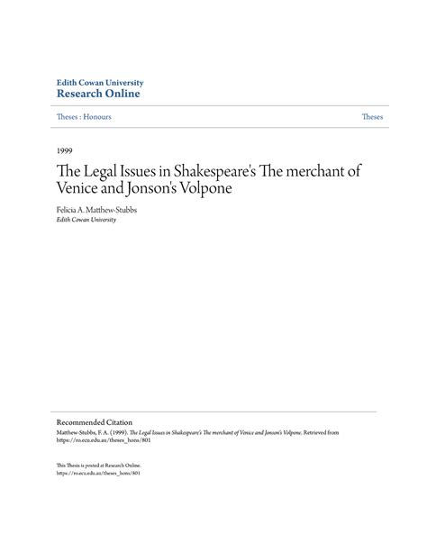 The Legal Issues In Shakespeares The Merchant Of Venice And Jons