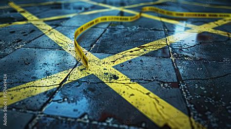 Murder Mystery Crime Scene With Chalk Outline And Police Tape Capturing The Aftermath Of A