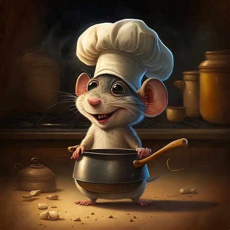 Ilustración De Un Lindo Ratón Vestido Como Chef En Una Mesa En El Fondo