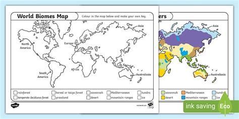 World Biomes Map Colouring Worksheet Worksheet Twinkl