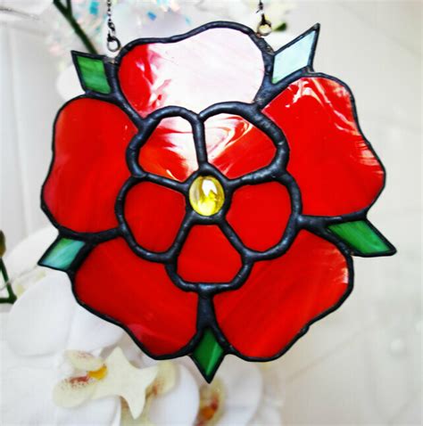 Stained Glass Rose Of Lancashire Suncatcher Window Decoration Stained Glass Rose Stained