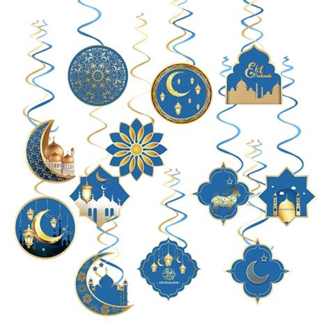 12pcs Eid Mubarak Hanging Swirl Ramadan Mubarak Decorations Happy Eid