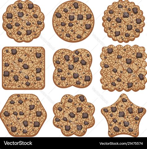 Set of chocolate chip cookies of different shapes Vector Image