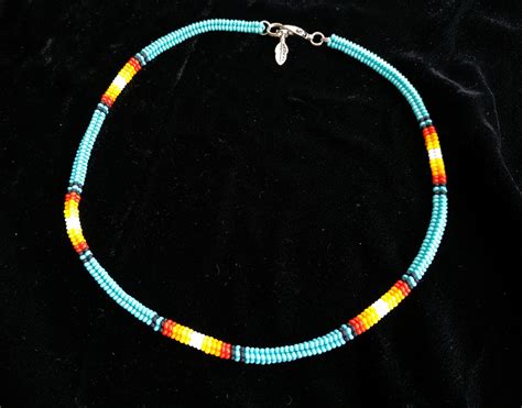 Native American Inspired Turquoise Choker Southwestern Beadwork Thin