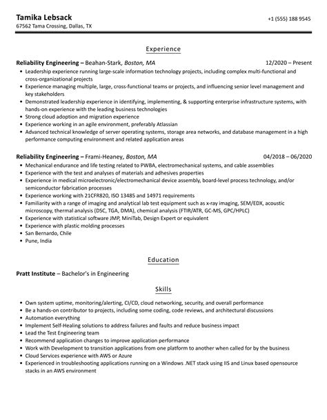 Reliability Engineering Resume Samples Velvet Jobs