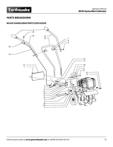 Parts Breakdown Mc43 Series Mini Cultivator Mc43e Handlebar Parts