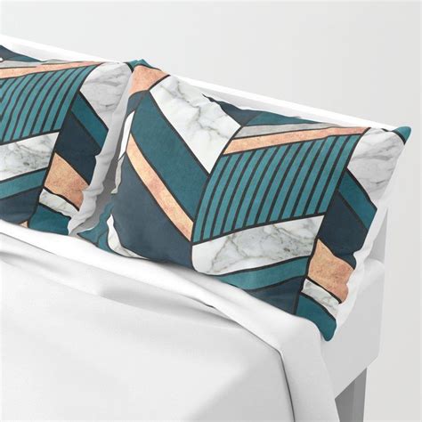 Pillow Sham Abstract Chevron Pattern Copper Marble And Blue