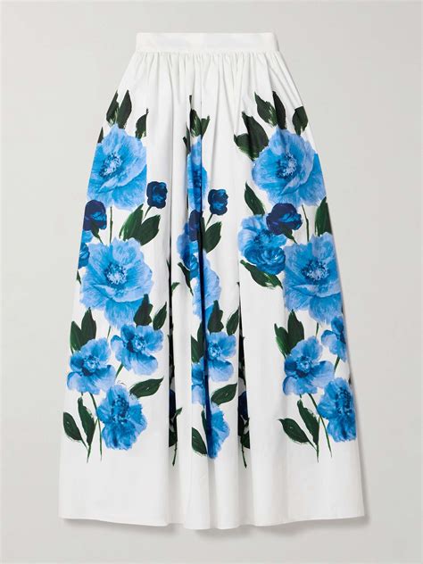 Erdem Gathered Floral Print Cotton Poplin Midi Skirt Net A Porter