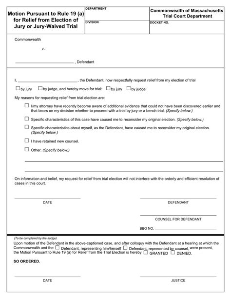 Massachusetts Motion Pursuant To Rule 19 A For Relief From Election