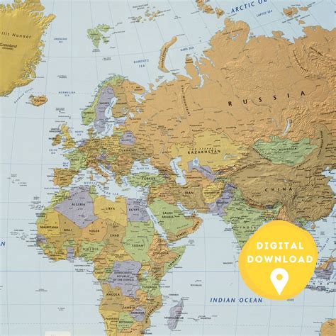 Digital World Political Map, Printable Political Map, World Map Poster ...