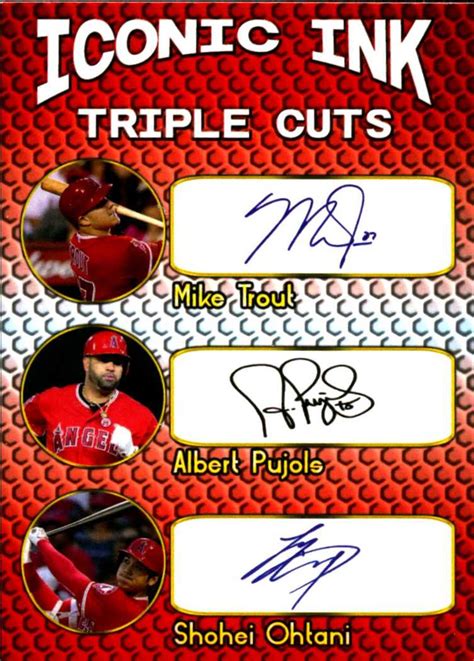 Mike Trout Albert Pujos Shohei Ohtani Iconic Ink Triple Cuts Facsimile