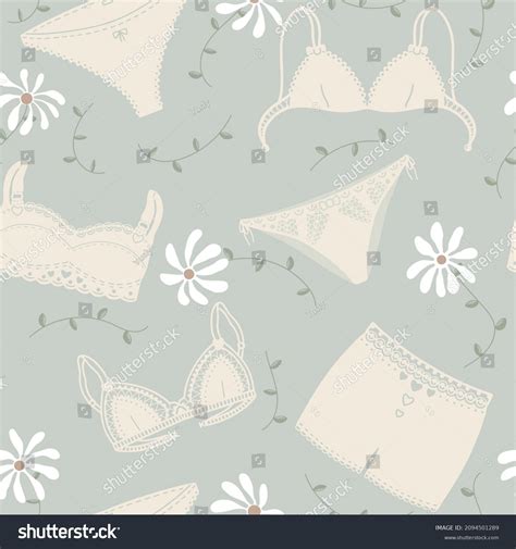 Lingerie Seamless Pattern Underwear Green Background Stock Vector