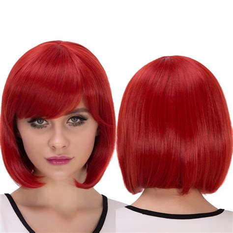 Stunning Short Side Bang Bob Haircut Cosplay Synthetic Wig Red In