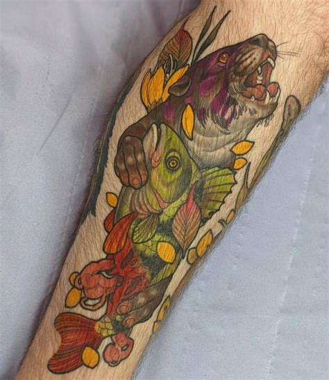 Healed Neotraditional Otter Tattoo Located On The Shin