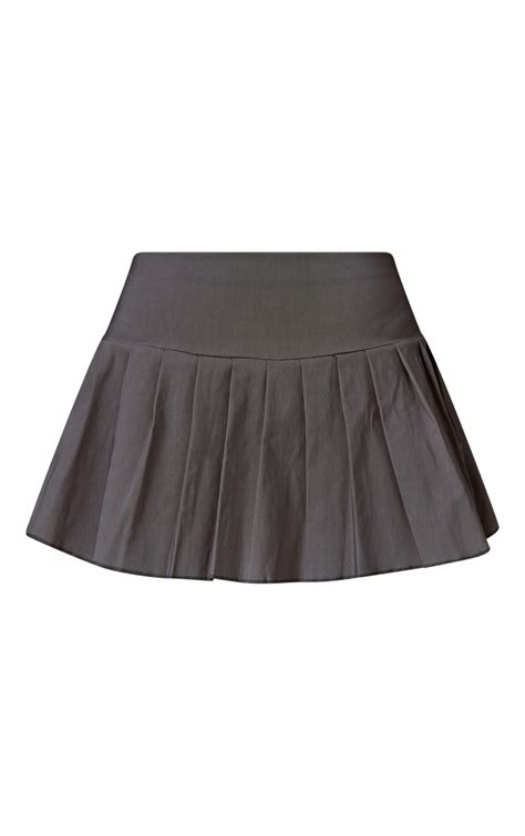 Micro jupe taille basse tissée stretch plissée gris anthracite