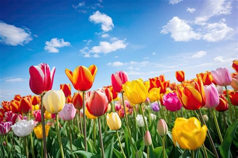 Premium Ai Image A Field Of Colorful Tulips