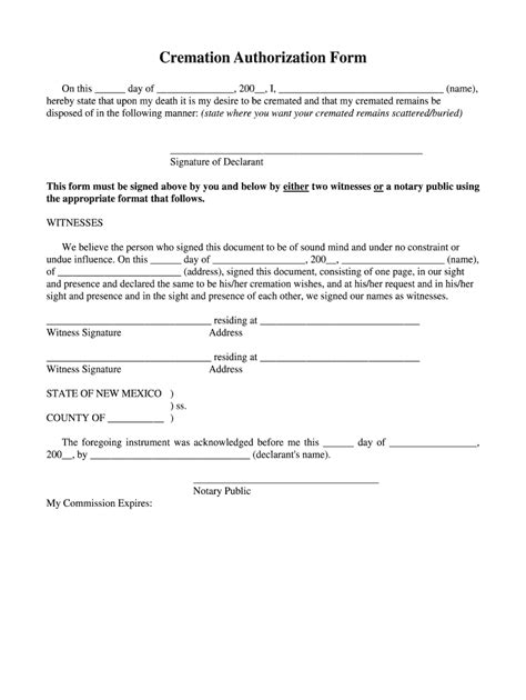 Fillable Online Cremation Authorization Form Abogada Press Fax Email