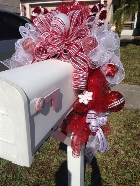 Candy Cane Themed Mailbox Swag Christmas Mailbox Decorations Mailbox Decor Mailbox Swag