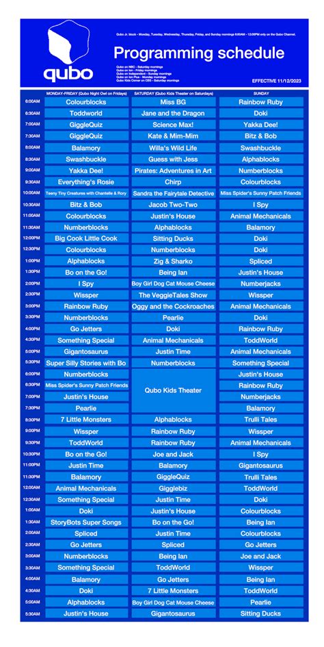 Qubo television schedule 11-12-2023 by Adrick00 on DeviantArt