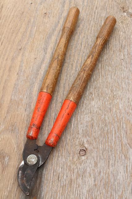 Vintage Garden Tools Grass Shears Clippers Pruning Loppers W Old Wood Handles