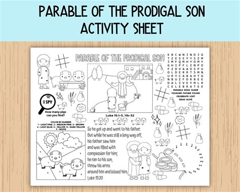 Parable of the Prodigal Son Activity Sheet, Children's Church, Bible