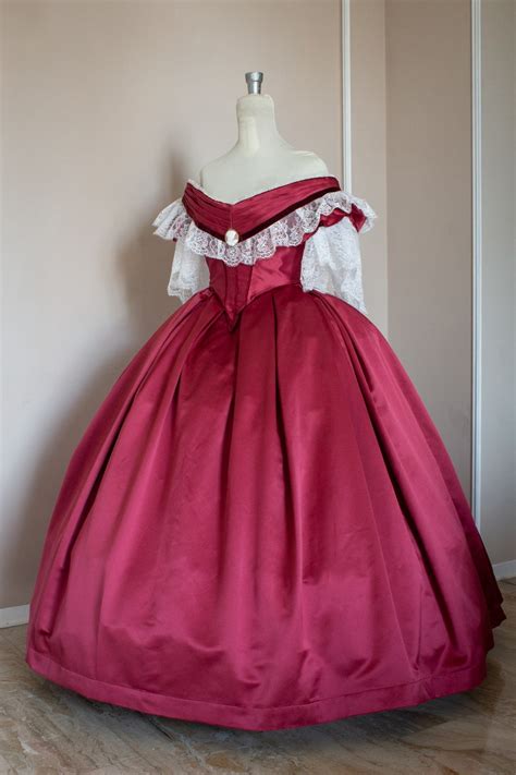 Victorian Prom Dress Victorian Ball Gown Burgundy Satin Etsy