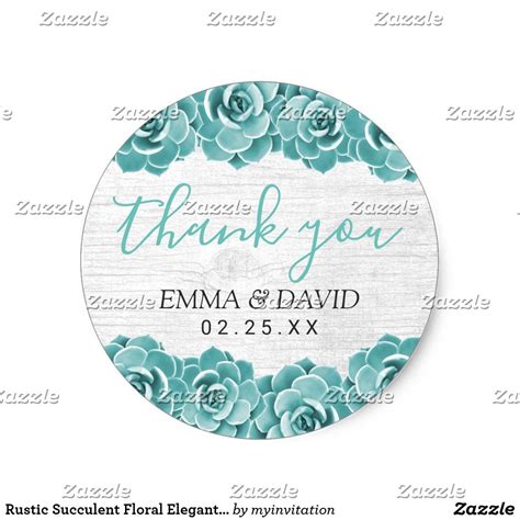 Rustic Succulent Floral Elegant Wedding Thank You Classic Round Sticker