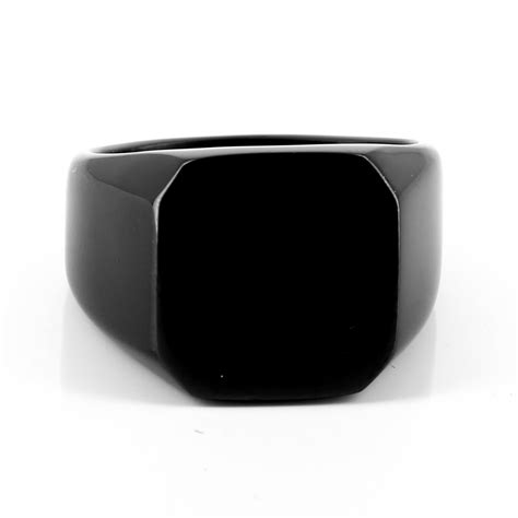 Bague Homme Acier Chevali Re Carr E Couleur Noire