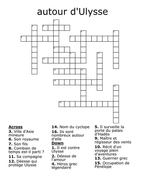 Autour D Ulysse Crossword Wordmint