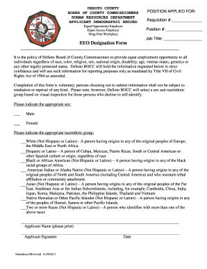 Fillable Online EEO Designation Form DeSoto County Fax Email Print