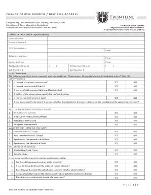 Fillable Online Frontlineinsurance Co FUM Risk Address Amendment Form