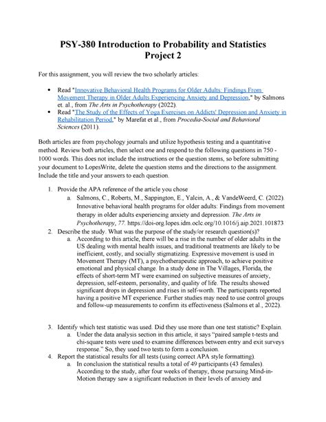 Benchmark Project 2 Article Analysis PSY 380 Introduction To