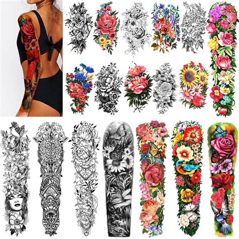 Yazhiji 18 Sheets Full Arm Waterproof Temporary Tattoos And Half Arm