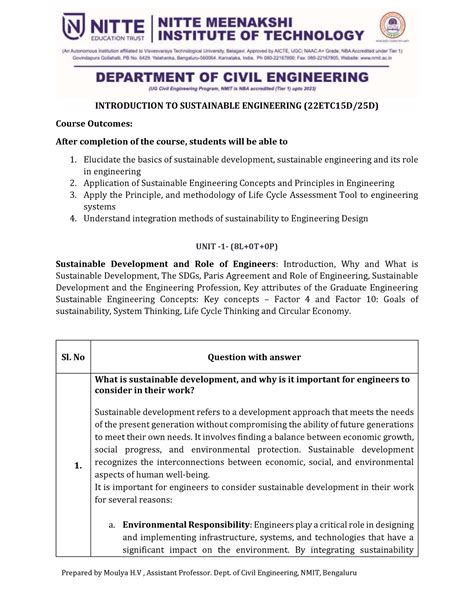 Unit Sustainable Engineering Introduction To Sustainable