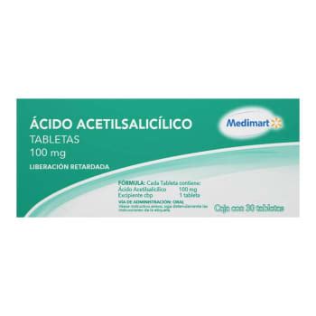 Ácido Acetilsalicílico Medimart 100 mg con 30 Tabletas de Liberación