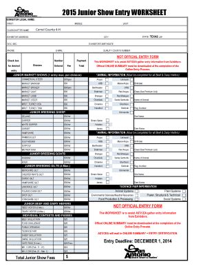 Fillable Online Comal Agrilife 2015 Junior Show Entry WORKSHEET Texas