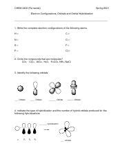 Chapter 1 Worksheet 1 Pdf CHEM 2400 Fernando Spring 2021 Electron