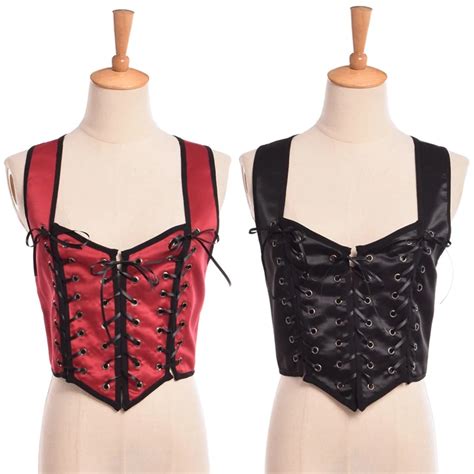 1pc Medieval Lady Reversible Lace Up Corset Vest Renaissance Wench Two Sides Bodice Waistcoat