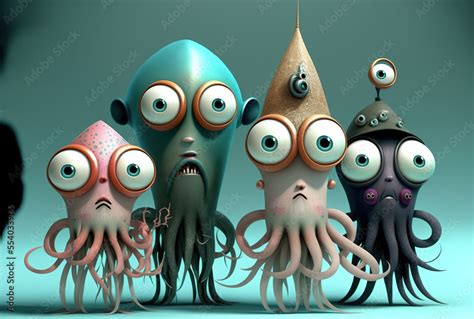 Squid cartoon characters in an animated manner. Generative AI Stock ...