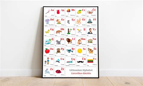 LITHUANIAN Alphabet CHART With Words and English Translations Printable ...