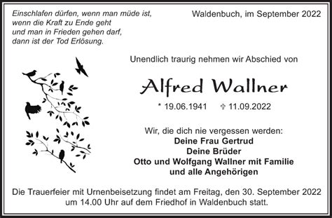 Traueranzeigen Von Alfred Wallner Stuttgart Gedenkt De