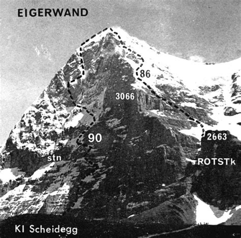 Eiger ascent routes - Photographs and map of the North Face and West Flank ( the normal route ...