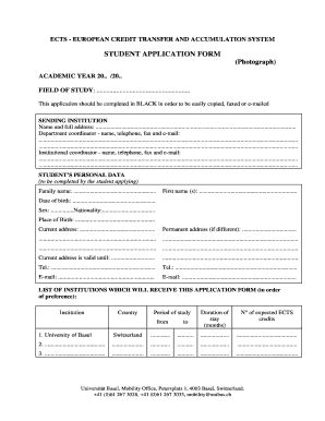 Fillable Online Psycho Unibas Student Application Form Photograph