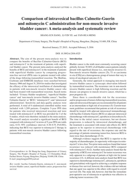 PDF Comparison Of Intravesical Bacillus CalmetteGuerin And Mitomycin