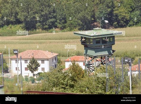 Italy, Camp Ederle US Army base in Vicenza, guard tower in Longare ...