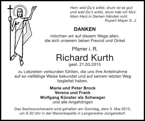 Traueranzeigen Von Richard Kurth Aachen Gedenkt