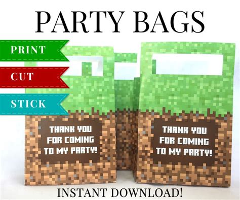 Printable Minecraft Party Favor Bags Minecraft Birthday Party Supplies