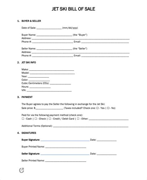 Free Jet Ski Bill Of Sale Form Pdf Word Rtf