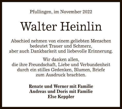 Traueranzeigen Von Walter Heinlin Trauer Gea De