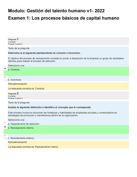 Examen Los Procesos B Sicos De Capital Humano Modulo Gesti N Del